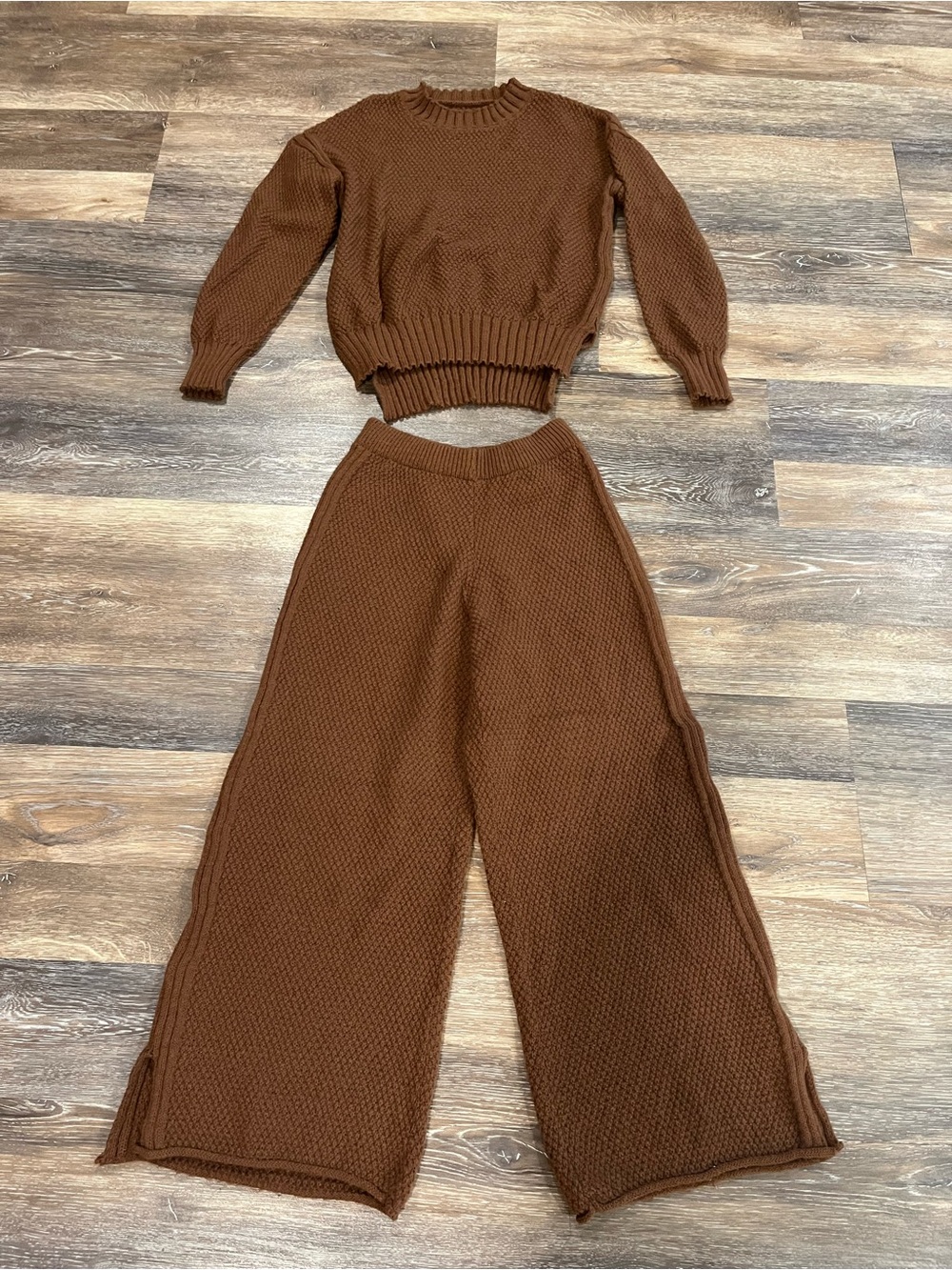 SHEIN Chocolate Brown Wide-Leg Knit Pants